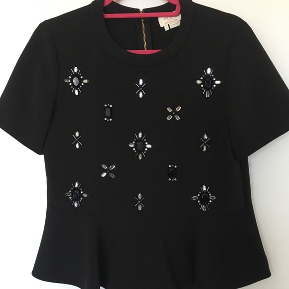 kate spade Tops - Kate spade black embellished peplum top